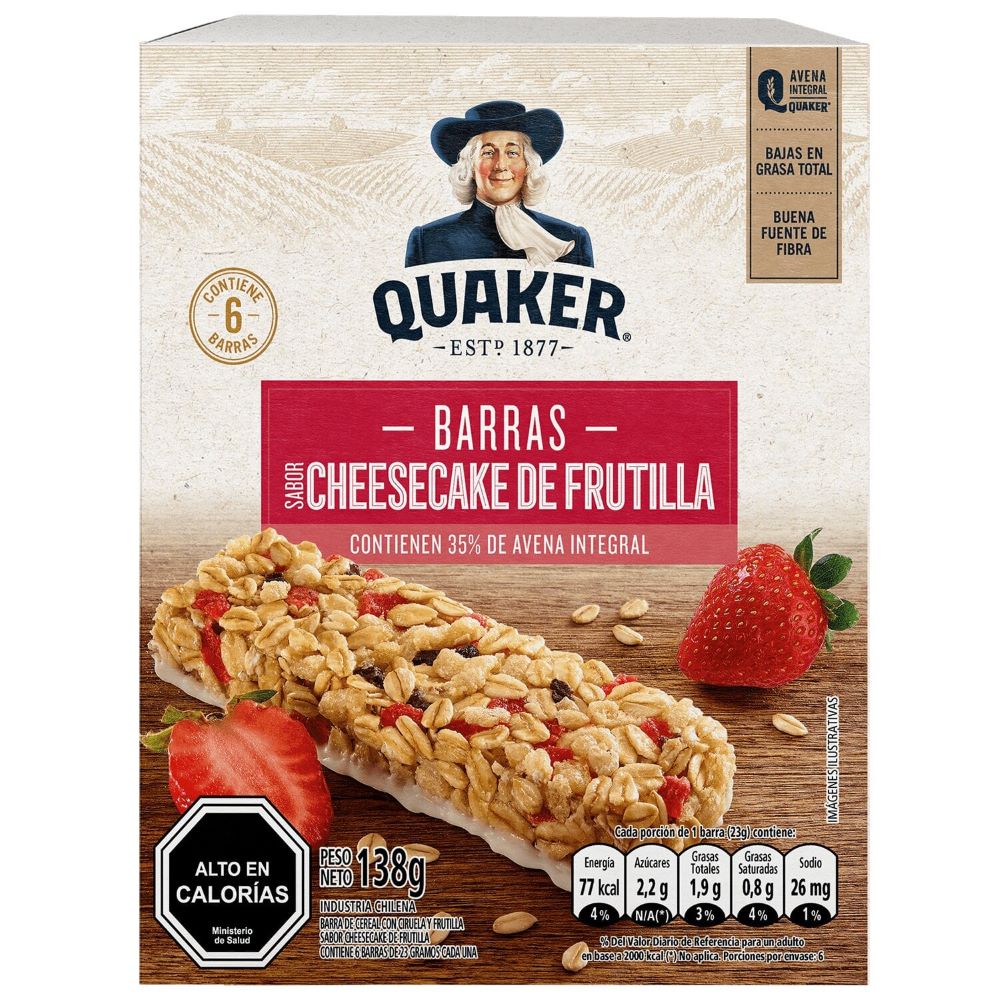 Pack barra cereal Quaker sabor cheesecake de frutilla 6 un de 23 g