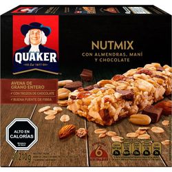 Pack barra cereal Quaker Nutmix almendras, maní y chocolate 6 un de 35 g