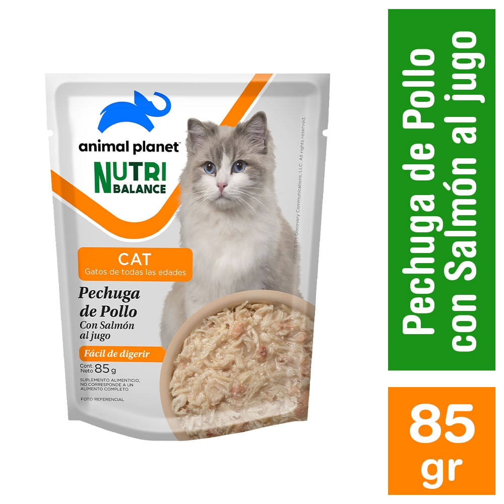 Alimento húmedo gato Animal Planet pechuga de pollo con salmón al jugo doypack 85 g