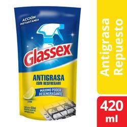 Limpiador Glassex antigrasa limón repuesto 420 ml