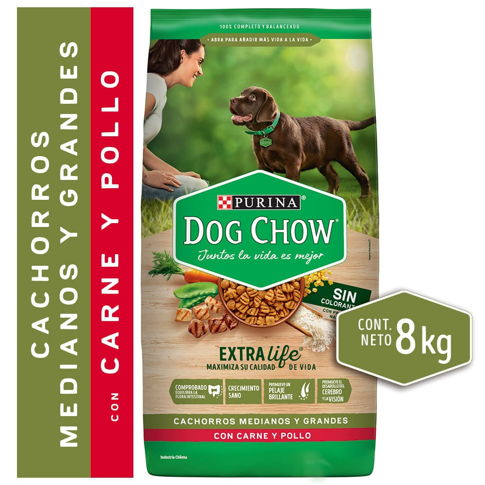 Alimento perro cachorro Dog Chow razas medianas y grandes carne y pollo 8 Kg