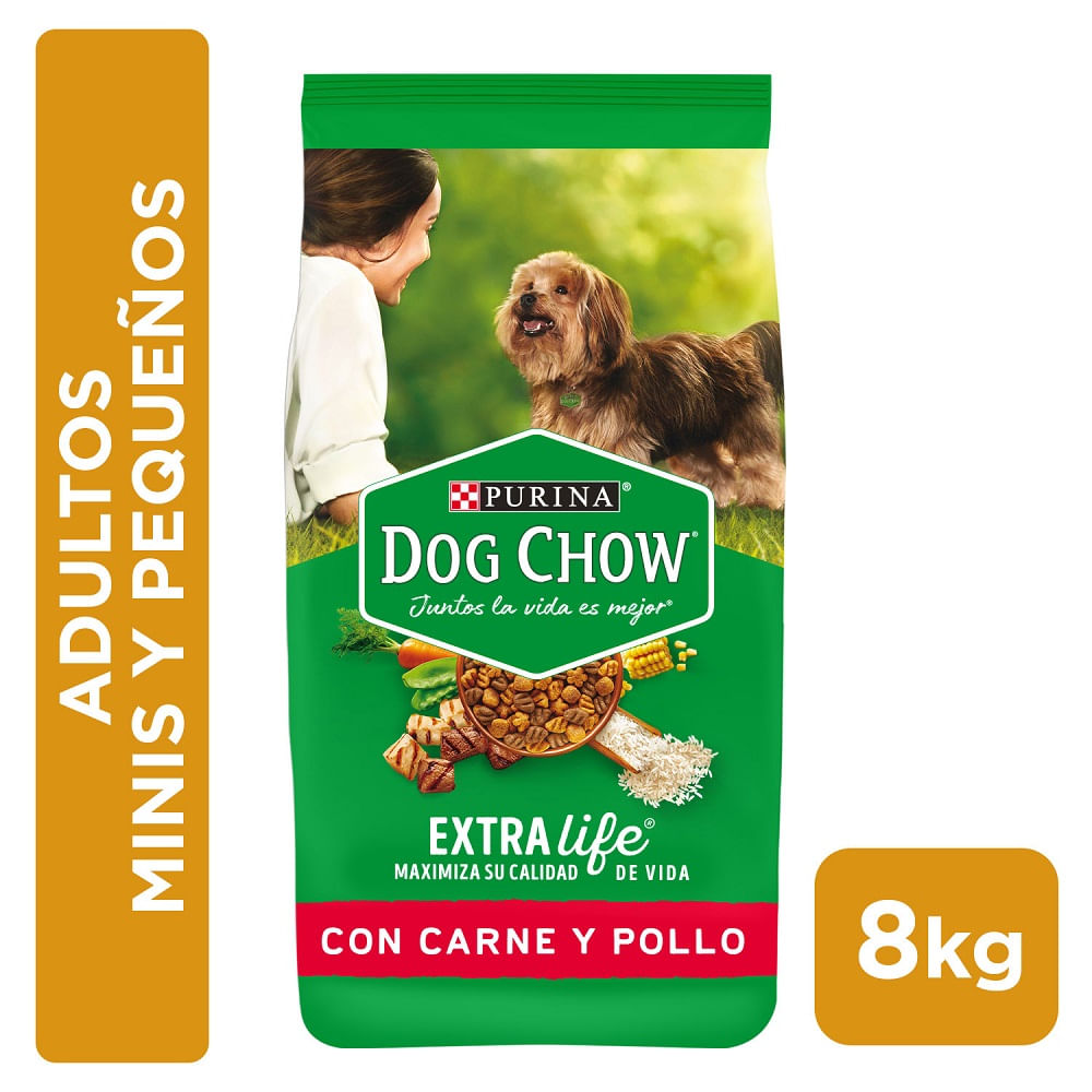 Alimento perro adulto Dog Chow minis y pequeños carne y pollo 8 Kg