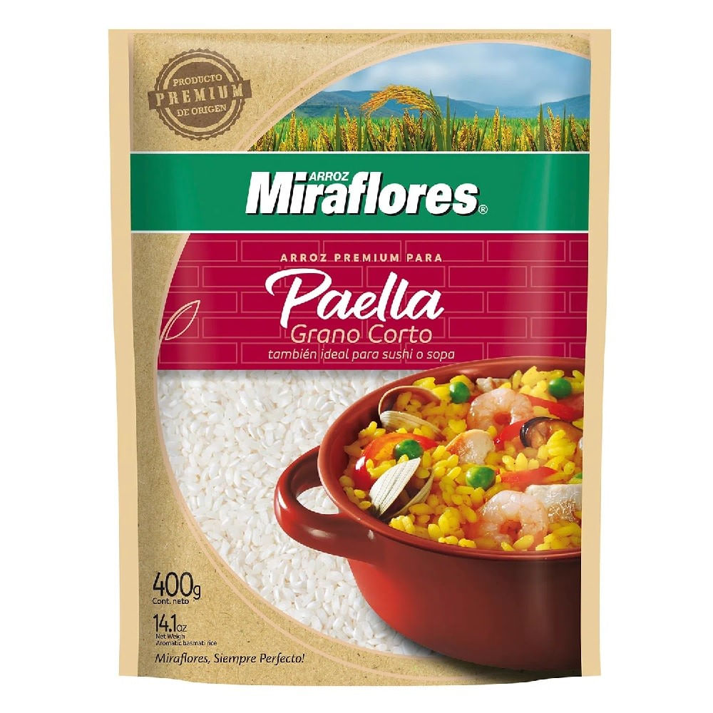 Arroz Miraflores para paella premium bolsa 400 g