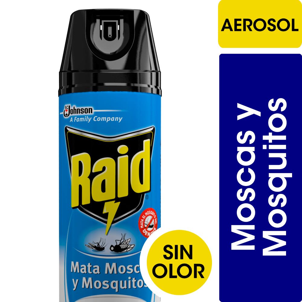Insecticida Raid mata moscas mosquitos y zancudos aerosol 360 ml