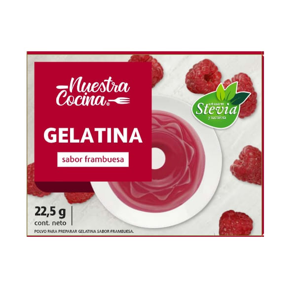 Gelatina Nuestra Cocina con stevia sabor frambuesa 22.5 g