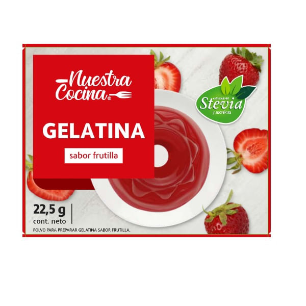 Gelatina Nuestra Cocina con stevia sabor frutilla 22.5 g
