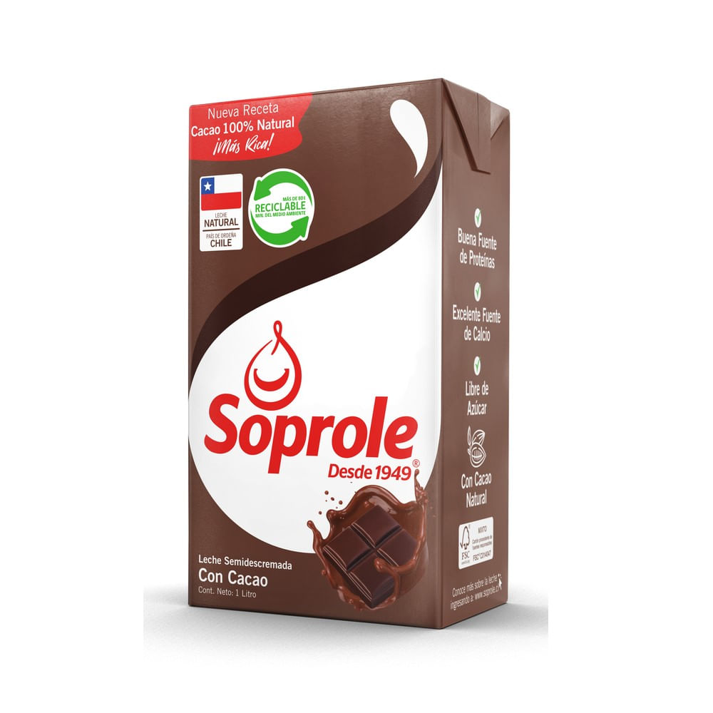 Leche semidescremada Soprole chocolate 1 L