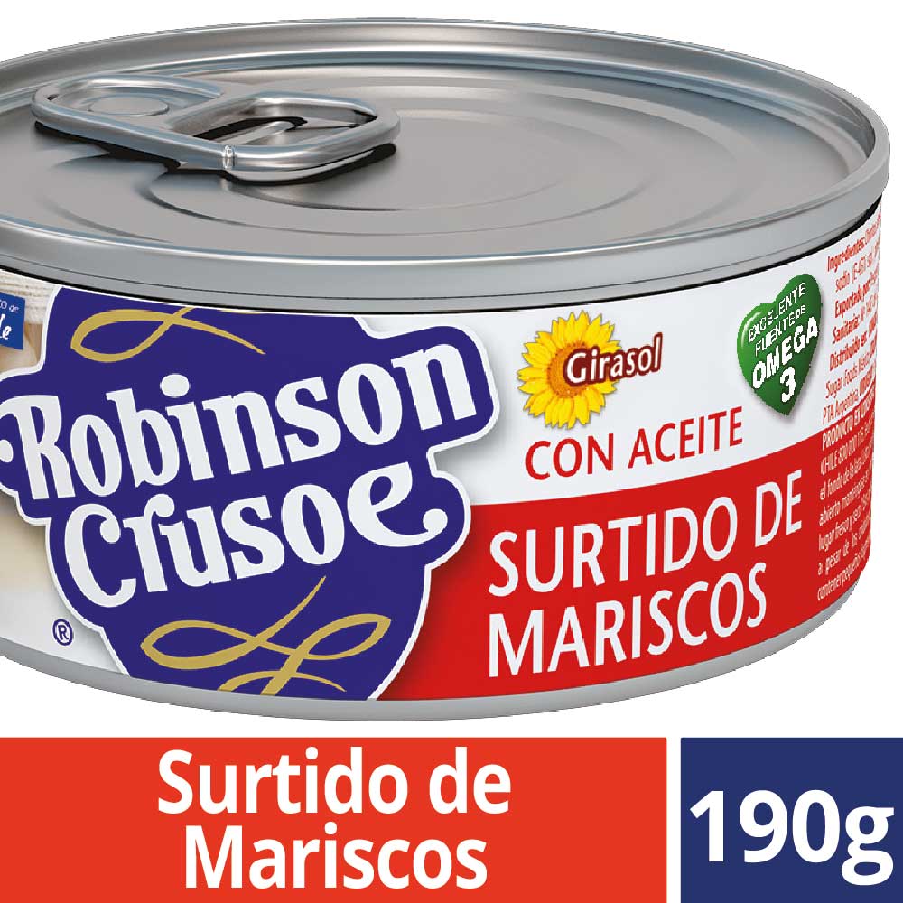 Surtido de Mariscos Robinson Crusoe en aceite lata 190 g