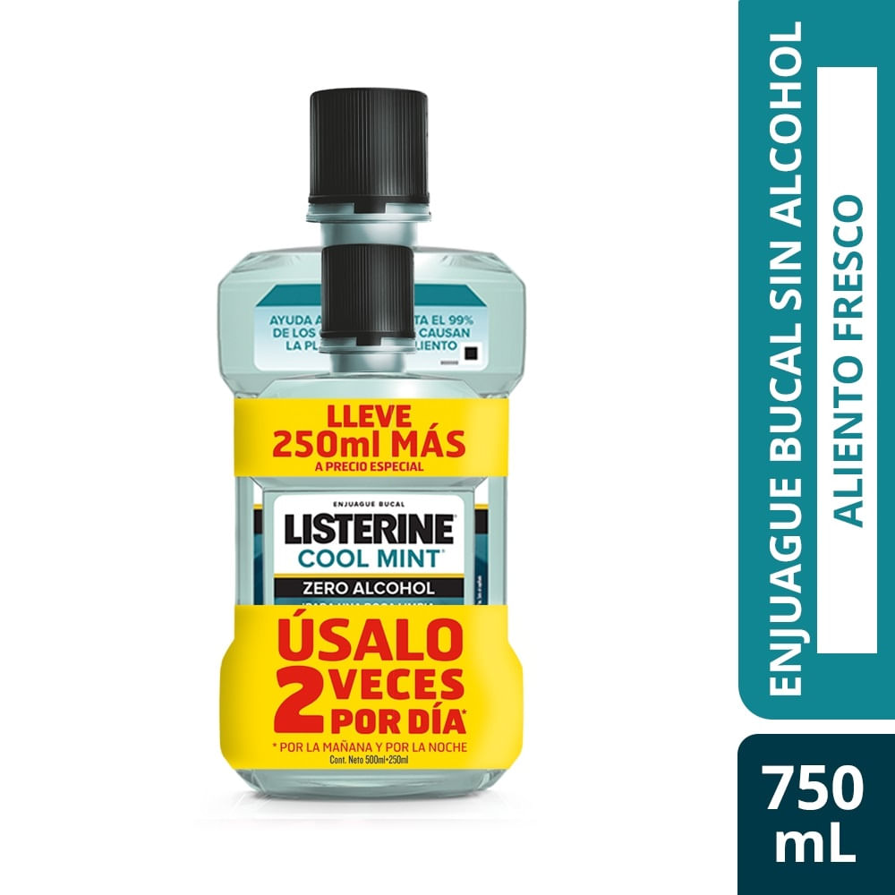 Promopack enjuague bucal Listerine cool mint zero alcohol 500 ml + 250 ml