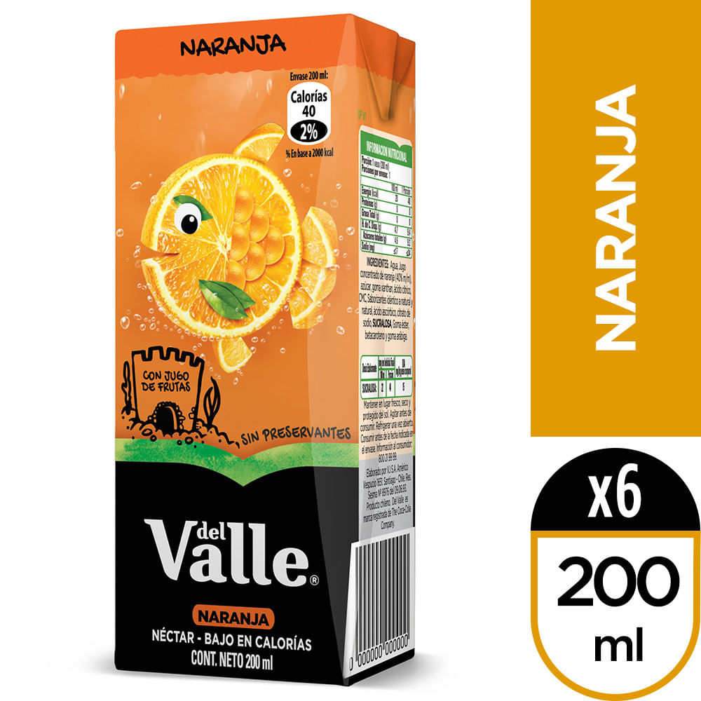 Pack Néctar Andina del Valle naranja 6 un de 200 ml