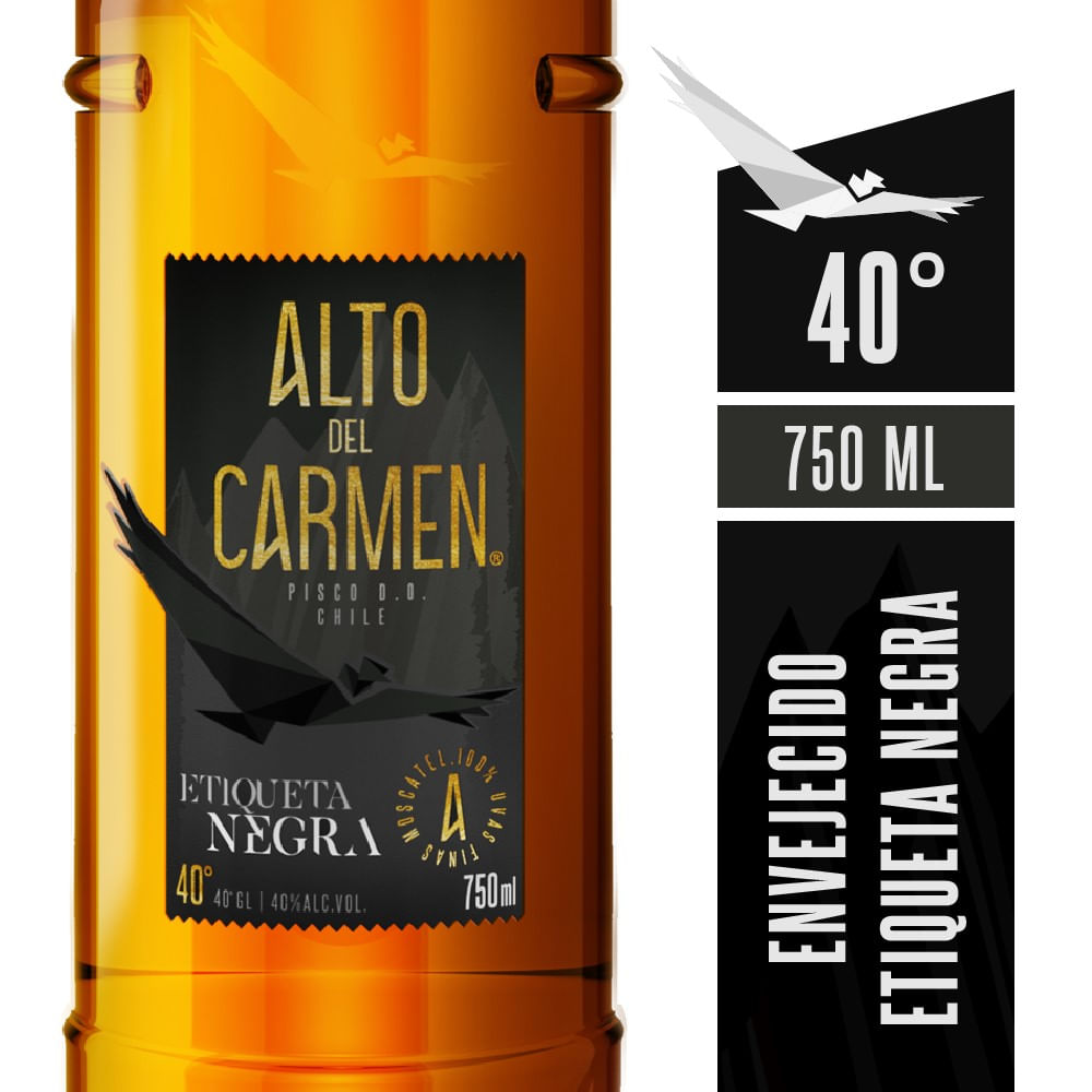 Pisco Alto del Carmen envejecido 40º botella 750 cc