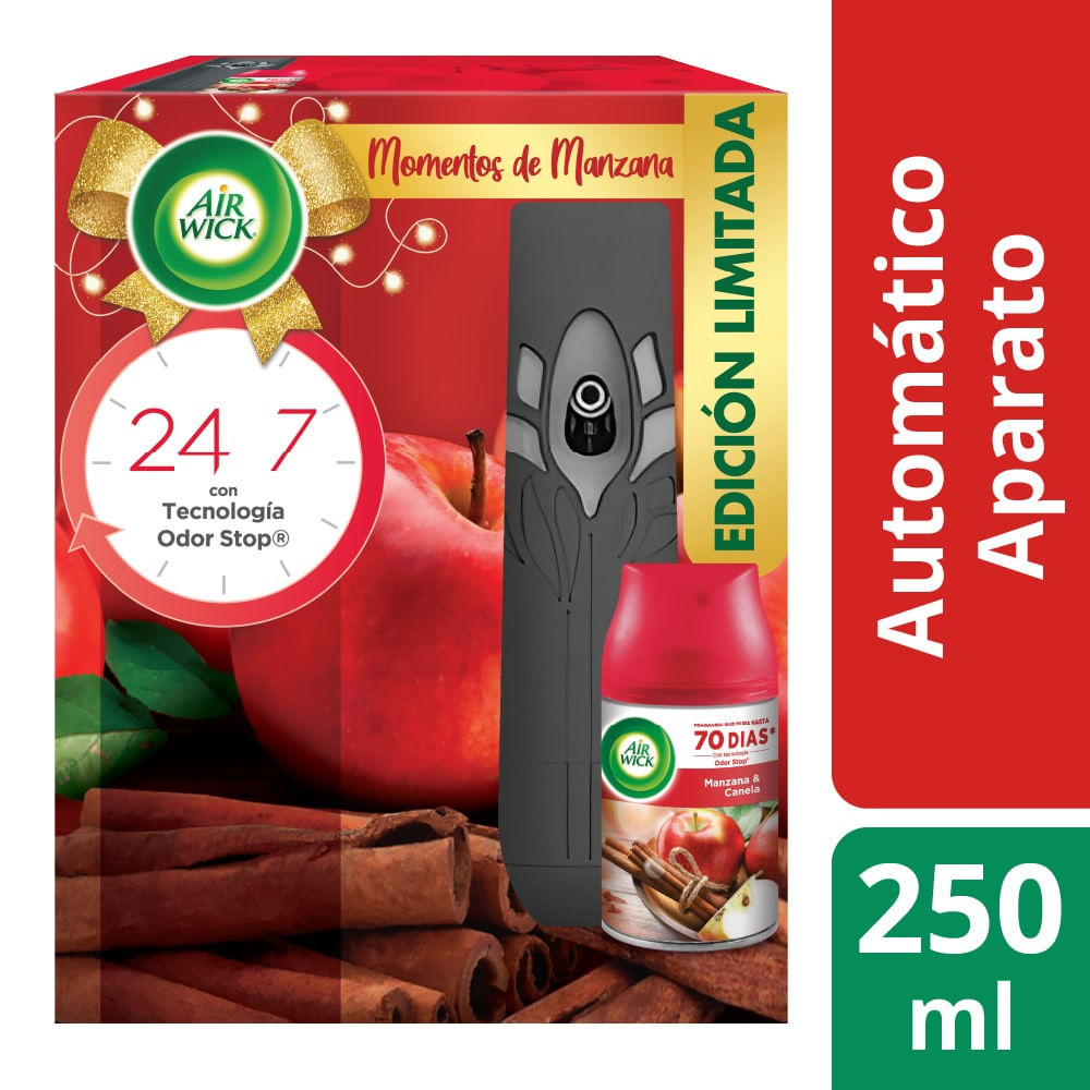 Desodorante ambiental automático Air Wick navideño manzana & canela aparato 250 ml