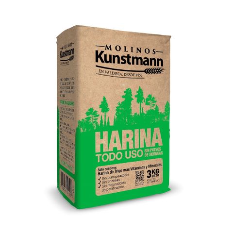 Harina sin polvos molinos Kunstmann todo uso 3 Kg