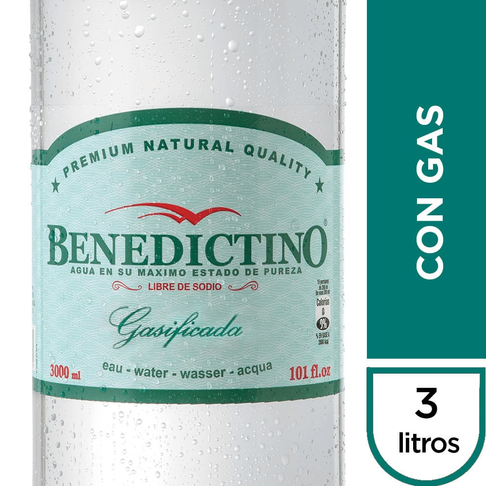 Agua Benedictino con gas botella 3 L