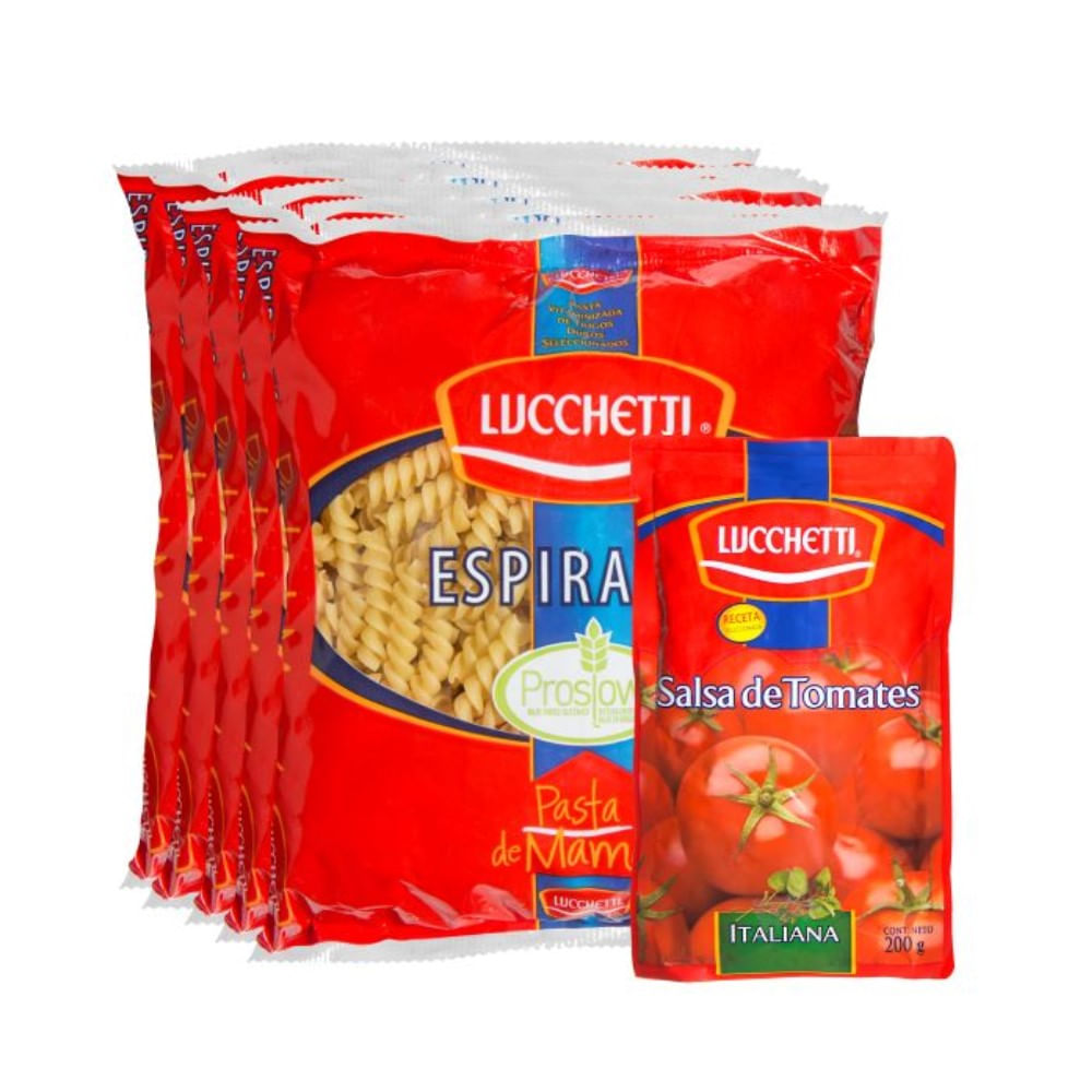 Pack espirales Lucchetti 5 un de 400 g + salsa de tomate 200 g