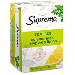 Té verde Supremo con moringa, jengibre y limón 20 bolsitas