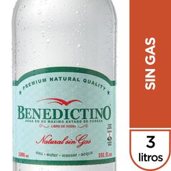 Agua purificada Benedictino sin gas botella 3 L
