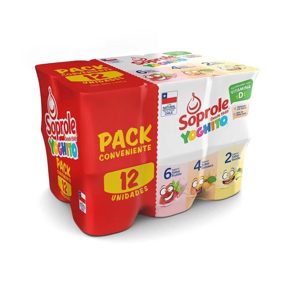 Yoghurt batido Soprole surtido 12 un de 120 g Yoghurt batido Soprole surtido 12 un de 120 g