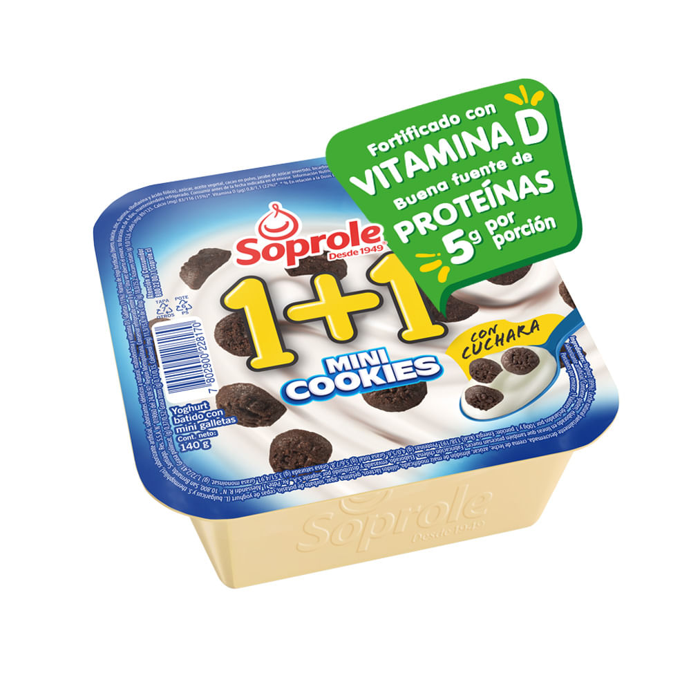 Yoghurt con cereal Soprole 1+1 mini cookies 140 g