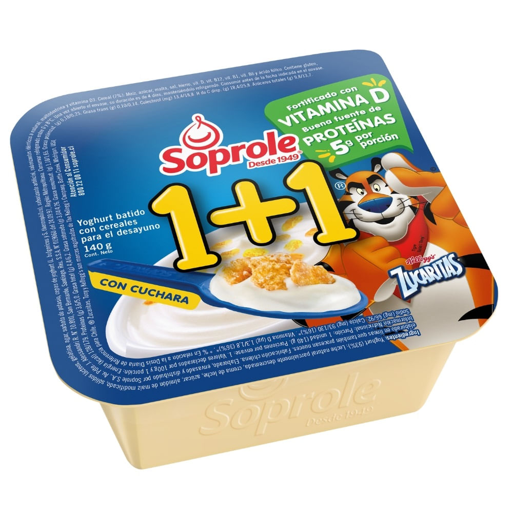 Yoghurt con cereal Soprole 1+1 zucaritas 140 g