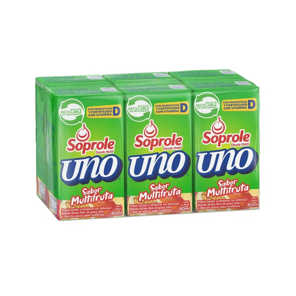 Probiótico Soprole Uno multifruta cajitas 6 un de 80 ml