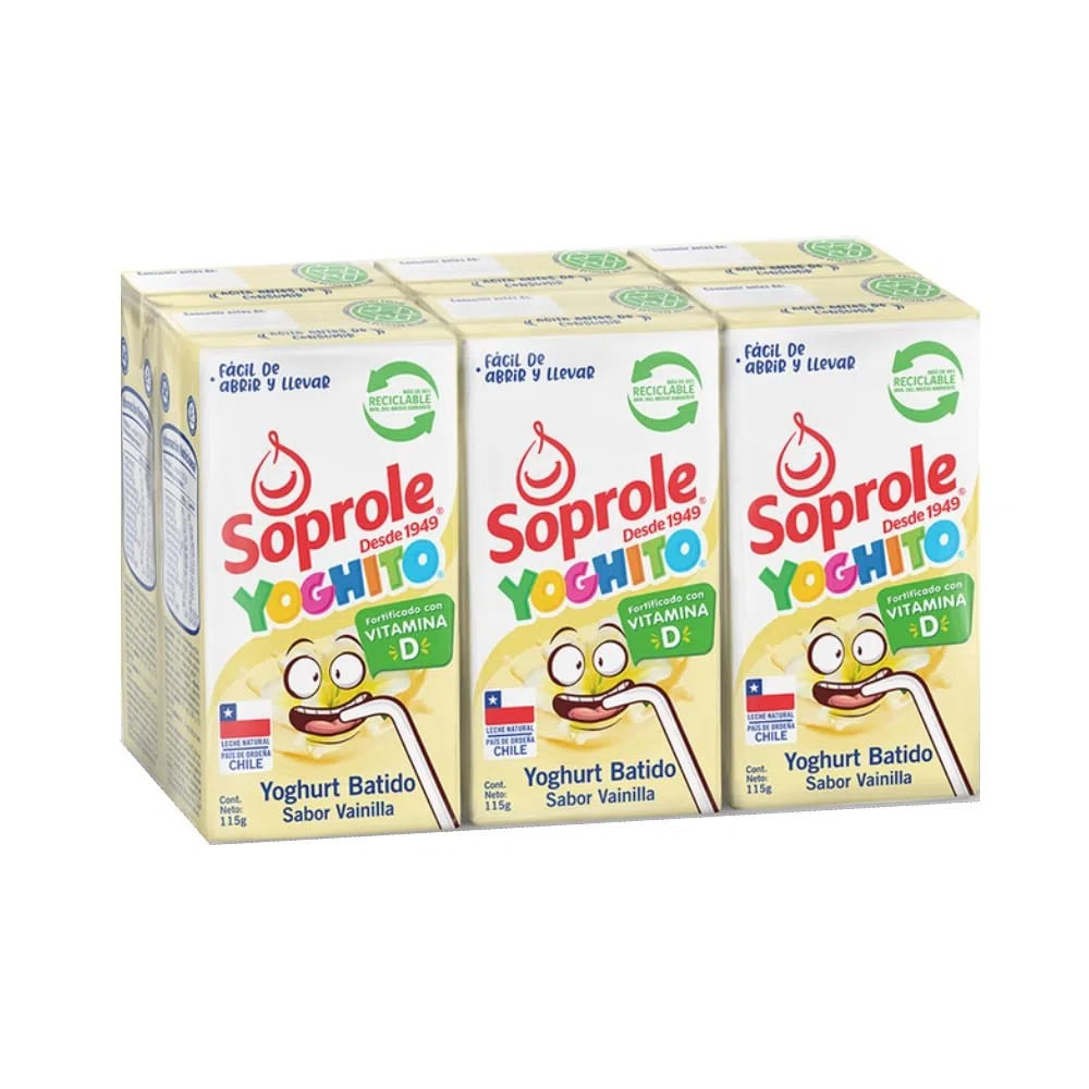 Pack yoghurt batido Yoghito Soprole vainilla tetra 6 un de 115 g Pack yoghurt batido Yoghito Soprole vainilla tetra 6 un de 115 g