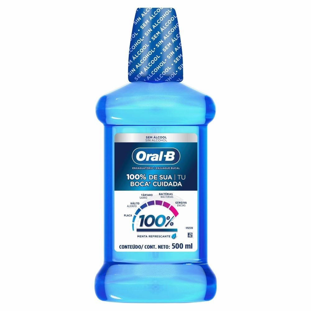 Enjuague bucal Oral B 100% sin alcohol 500 ml