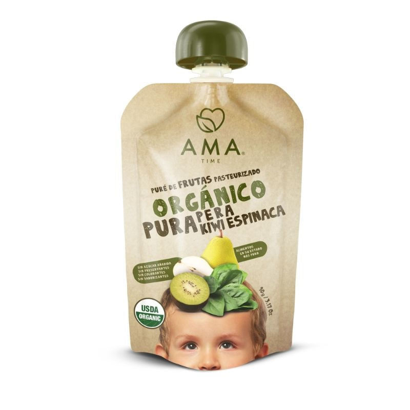 Puré de fruta orgánico Ama pera kiwi espinaca 90 g Puré de fruta orgánico Ama pera kiwi espinaca 90 g
