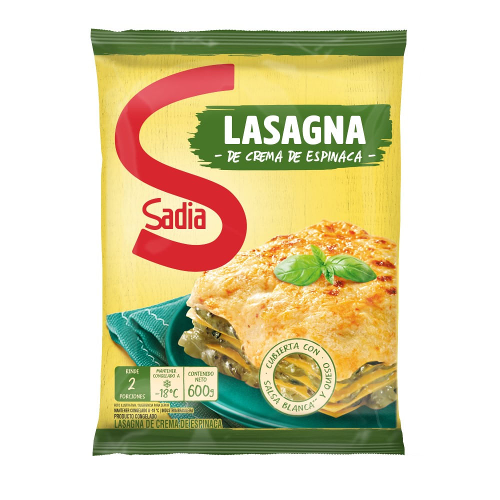 Lasagna congelada Sadia crema espinaca bolsa 600 g