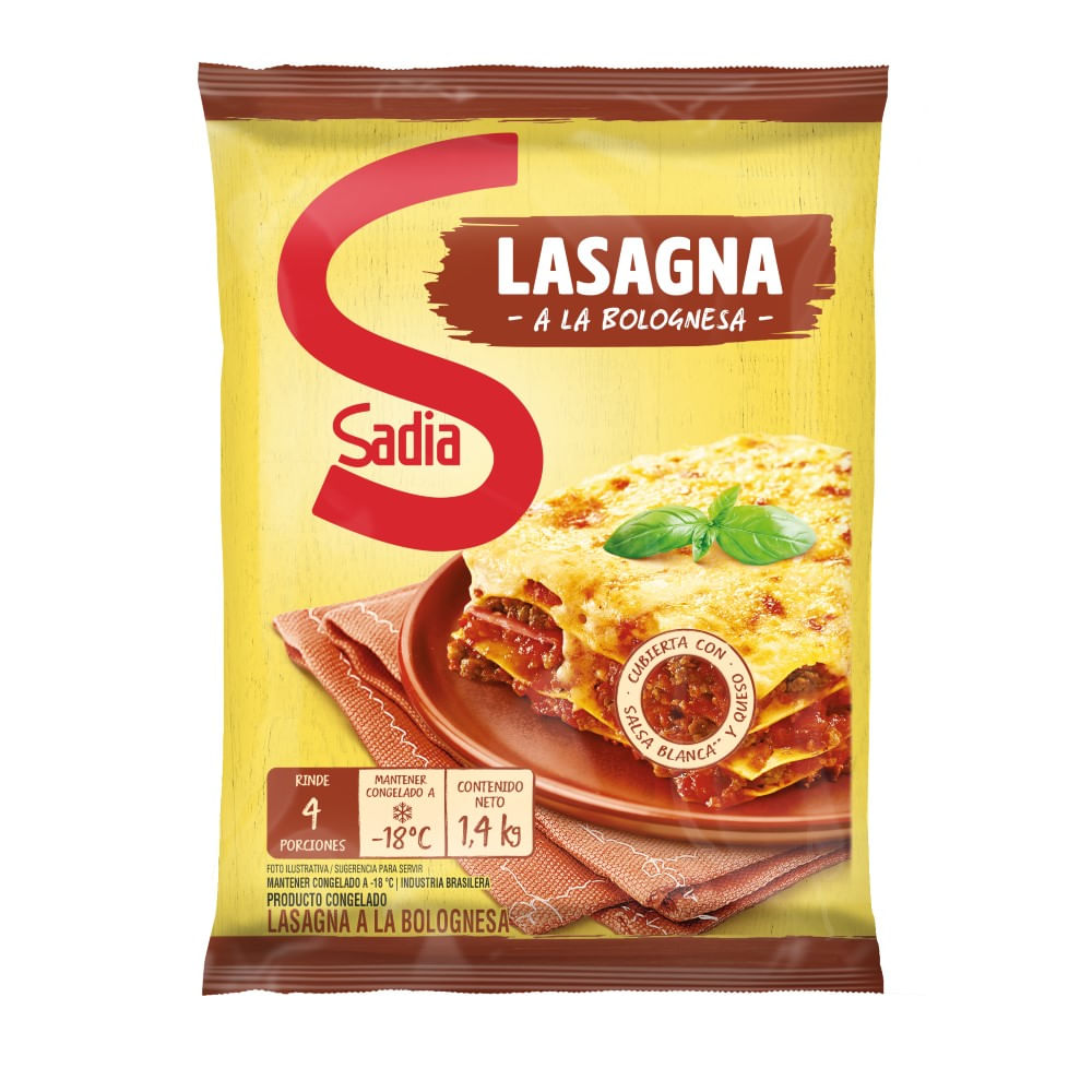 Lasagna a la bolognesa Sadia congelada tamaño familiar 1.4 Kg