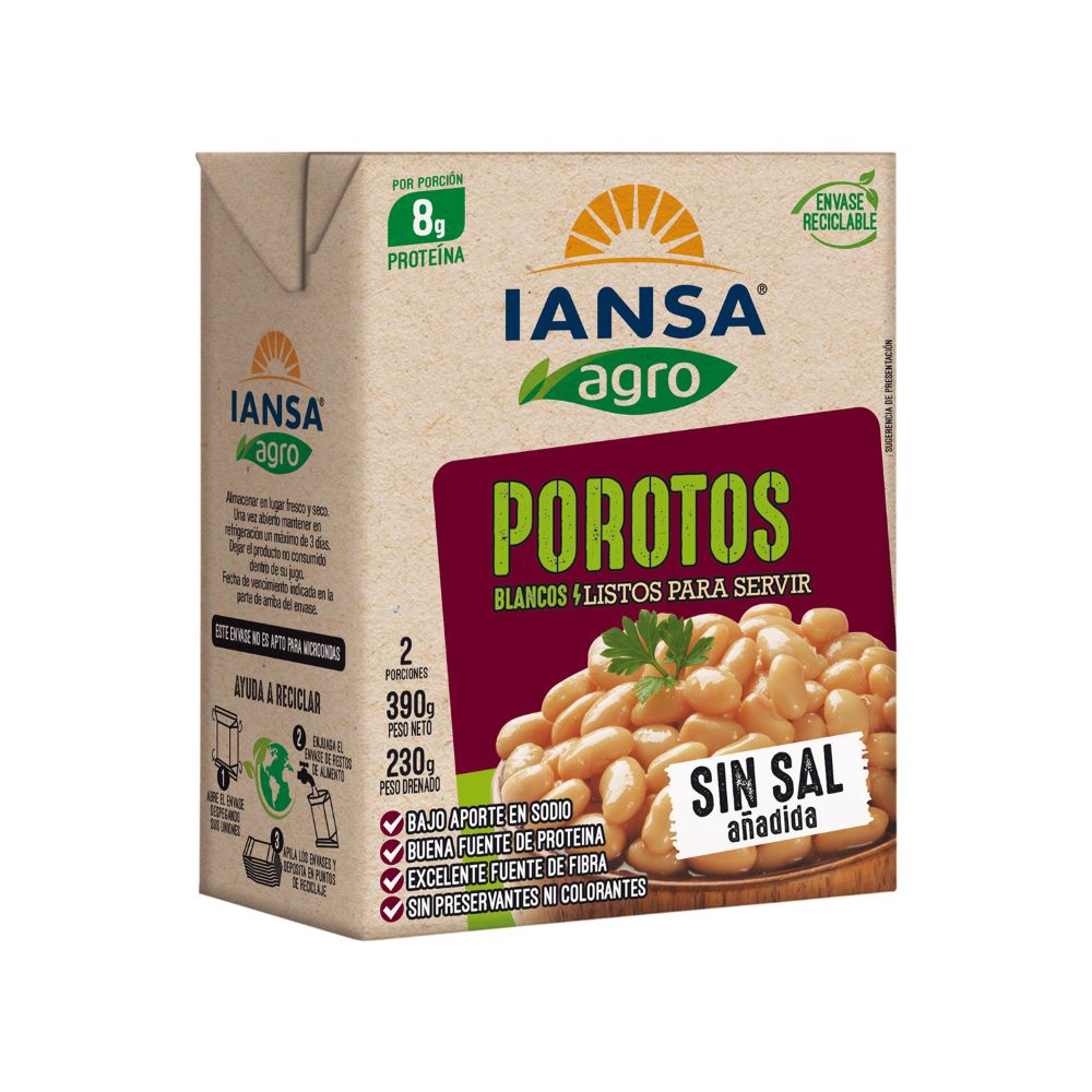Porotos blancos listos Iansa Agro 390 g neto - 230 g drenado Porotos blancos listos Iansa Agro 390 g neto - 230 g drenado