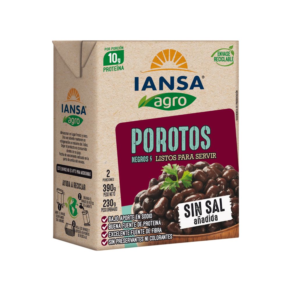 Porotos negros listos Iansa Agro 390 g neto - 230 g drenado Porotos negros listos Iansa Agro 390 g neto - 230 g drenado