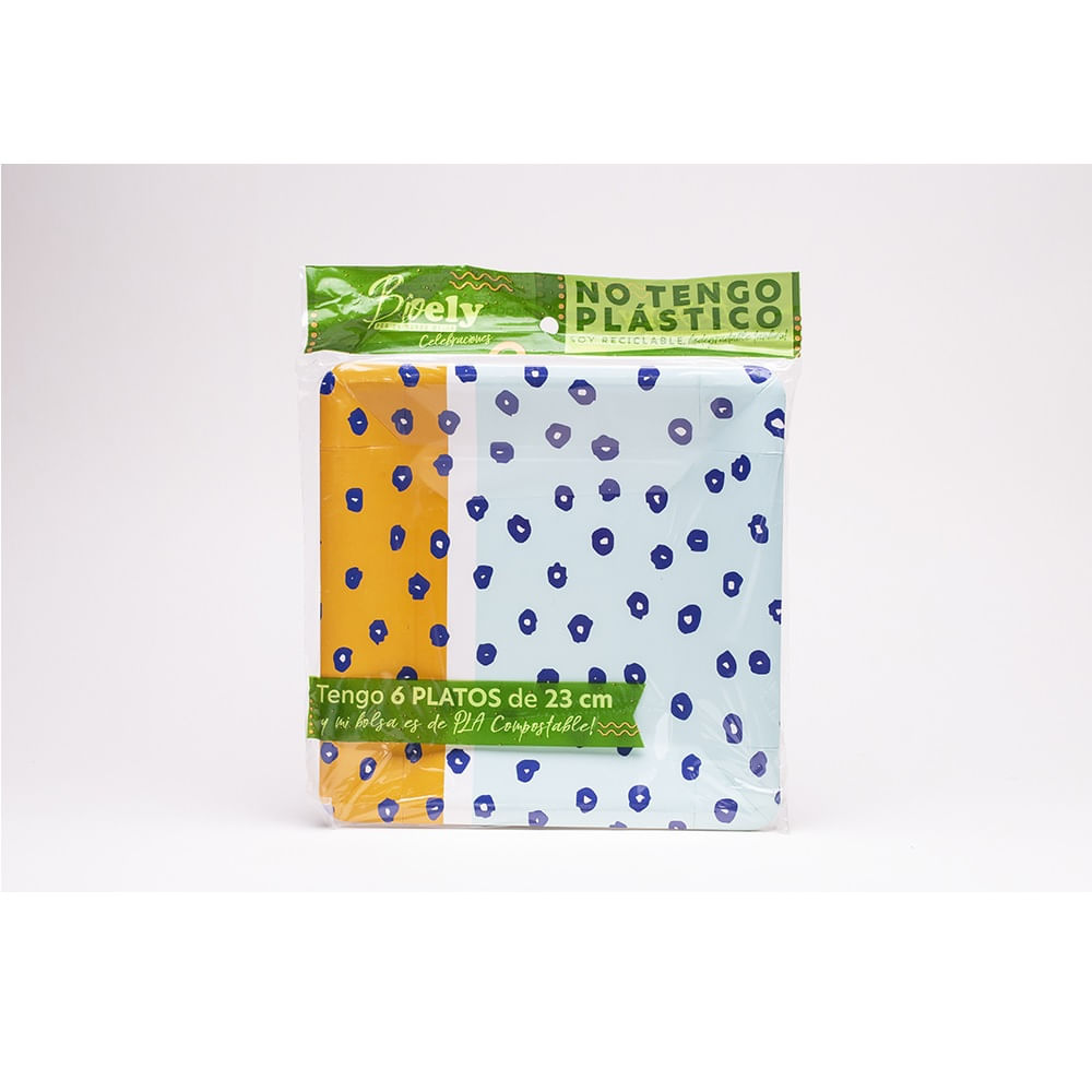 Plato cuadrado Bioely 22 cm celeste 6 un