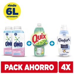 Pack detergente líquido Omo para diluir 2 un 500 ml + Suavizante Comfort puro cuidado 500 ml + lavaloza Quix 500 ml