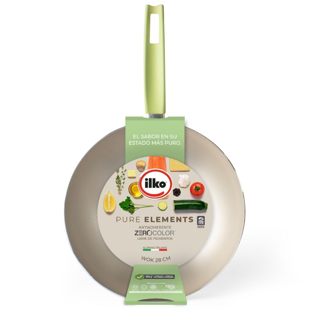 Wok Ilko antiadherente pure elements verde 28 cm