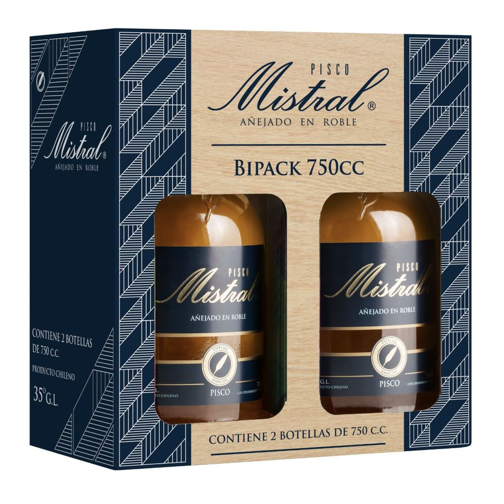 Pack Pisco Mistral 35° botella 2 un de 750 cc