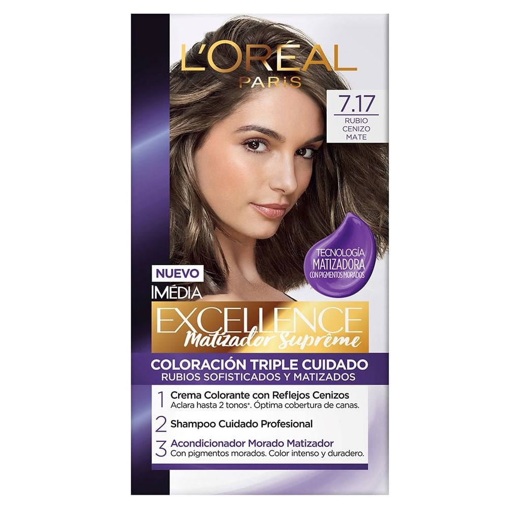 Tintura Excellence de Loreal 7.17 rubio cenizo mate 12.5 ml
