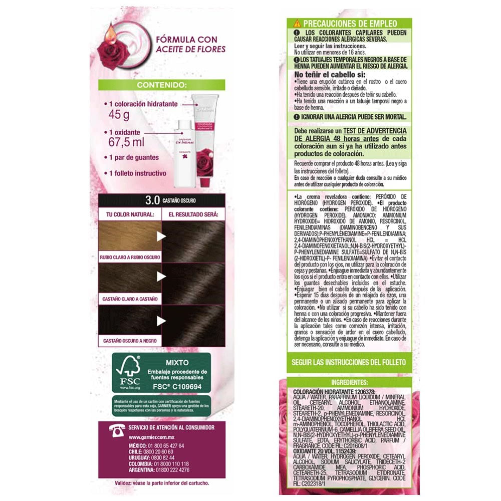 Tintura Cor Intense Garnier castaño oscuro tono 3.0 110 ml Tintura Cor Intense Garnier castaño oscuro tono 3.0 110 ml