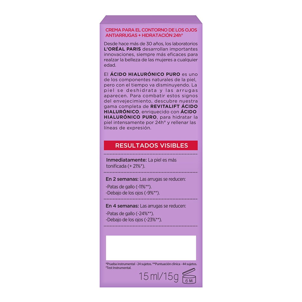 Crema Loreal Revitalif ácido hialurónico para ojos 15 ml Crema Loreal Revitalif ácido hialurónico para ojos 15 ml