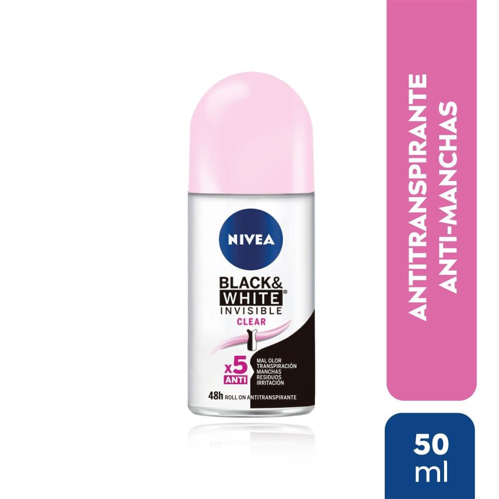 Desodorante Nivea black and white clear invisible roll-on 50 ml