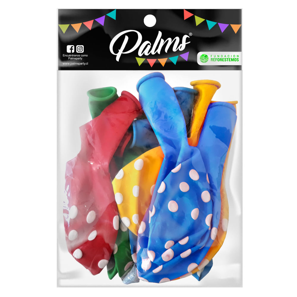 Set globos Palms polka colores 10 un