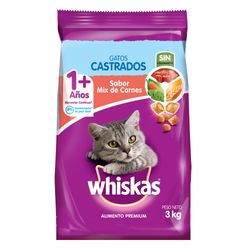 Alimento gatos castrados Whiskas sabor mix de carnes bolsa 3 Kg