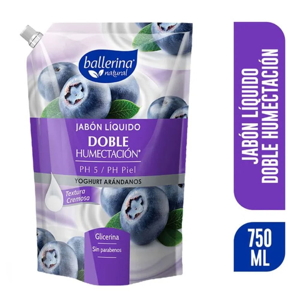 Jabón líquido Ballerina doble humectación yoghurt arándanos doypack 750 ml