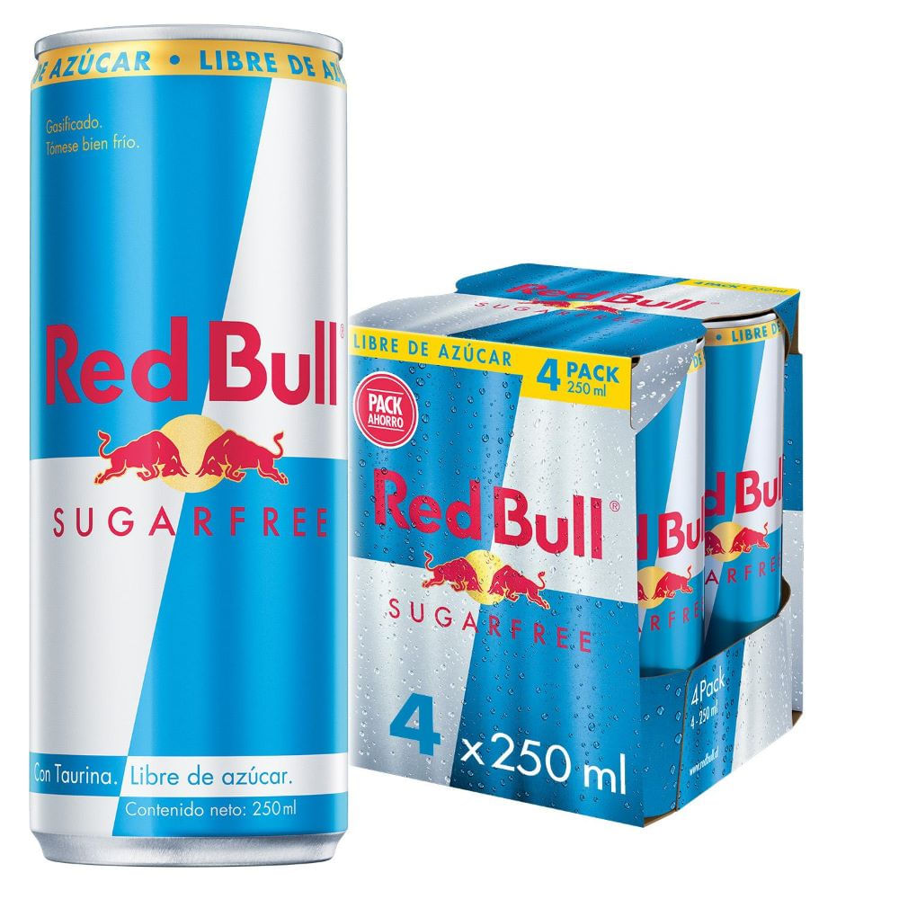 Red Bull bebida energética sin azúcar 4 latas de 250 ml