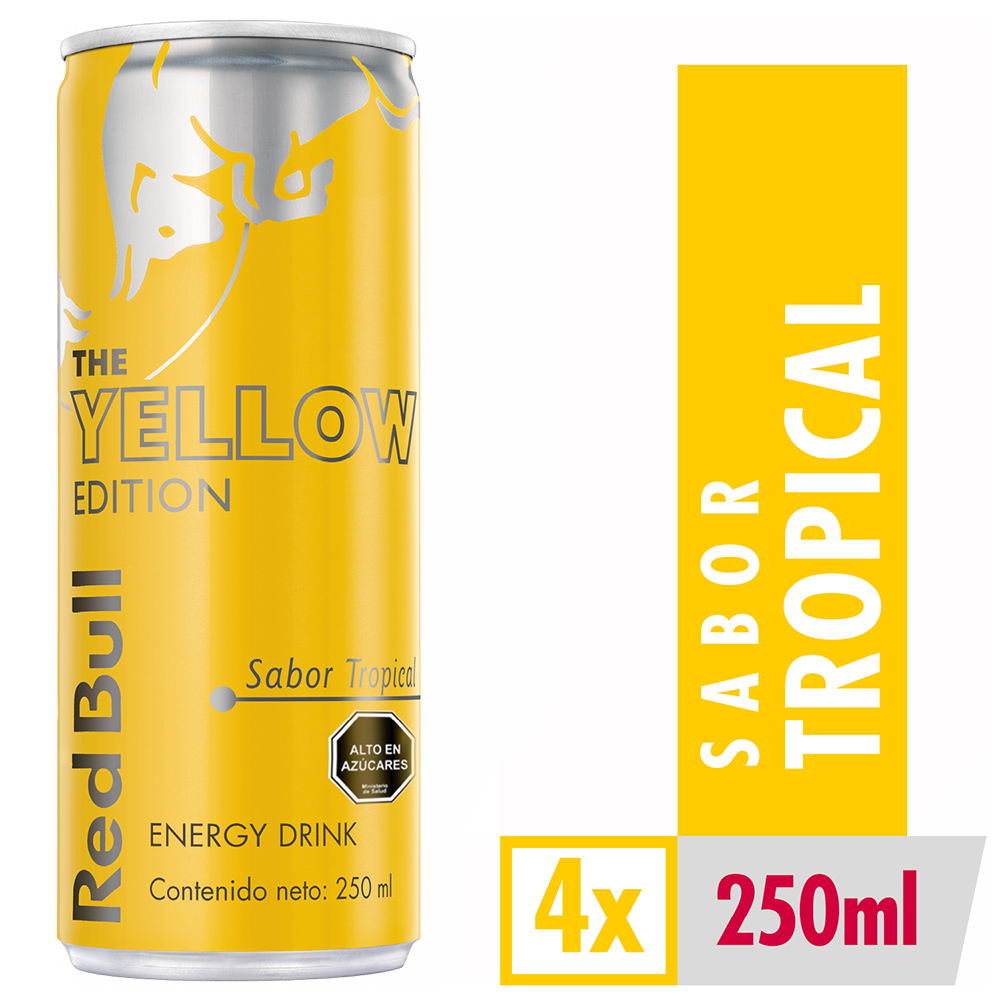 Red Bull bebida energética sabor tropical 4 latas de 250 ml Red Bull bebida energética sabor tropical 4 latas de 250 ml