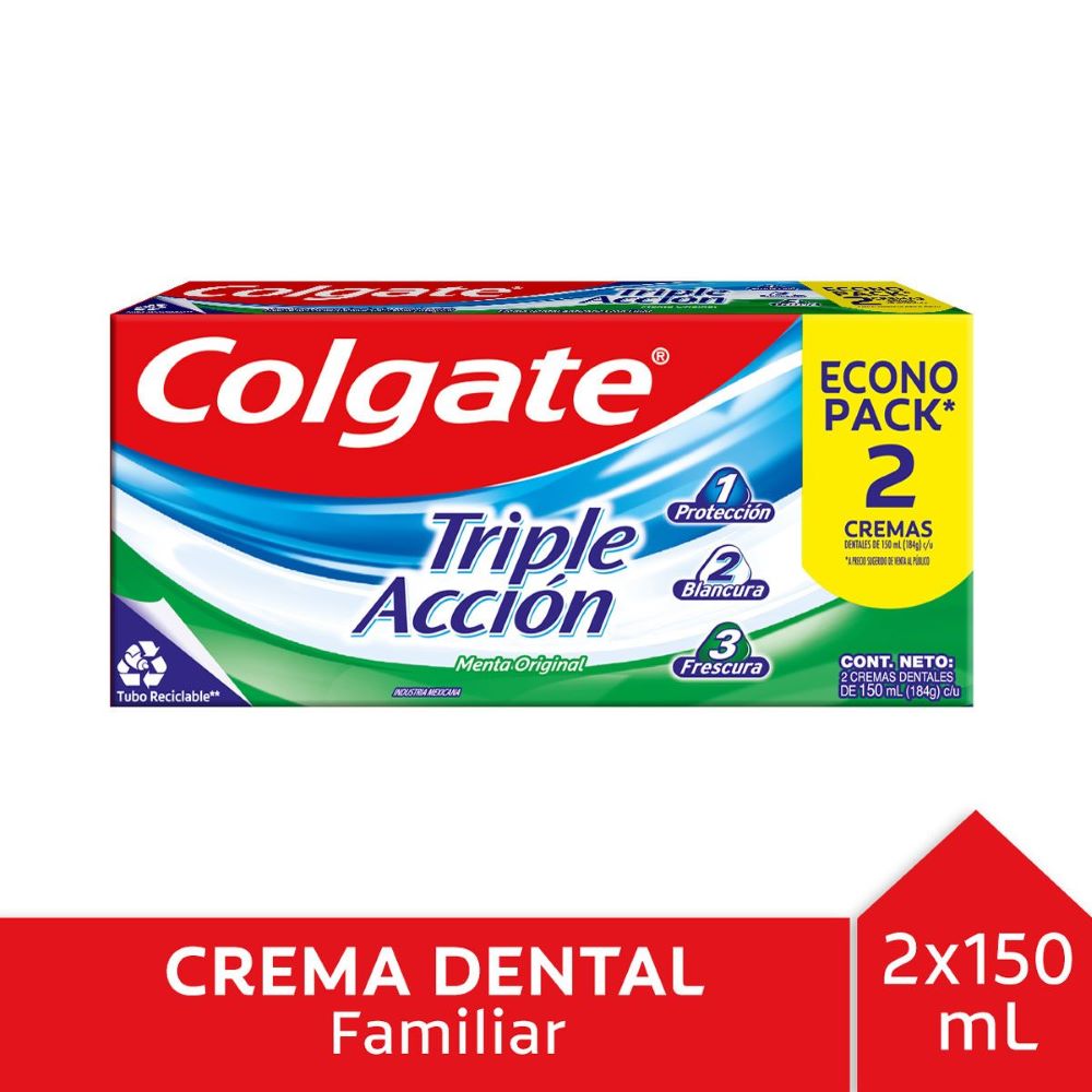Pack Pasta dental Colgate triple acción menta 2 un de 150 ml