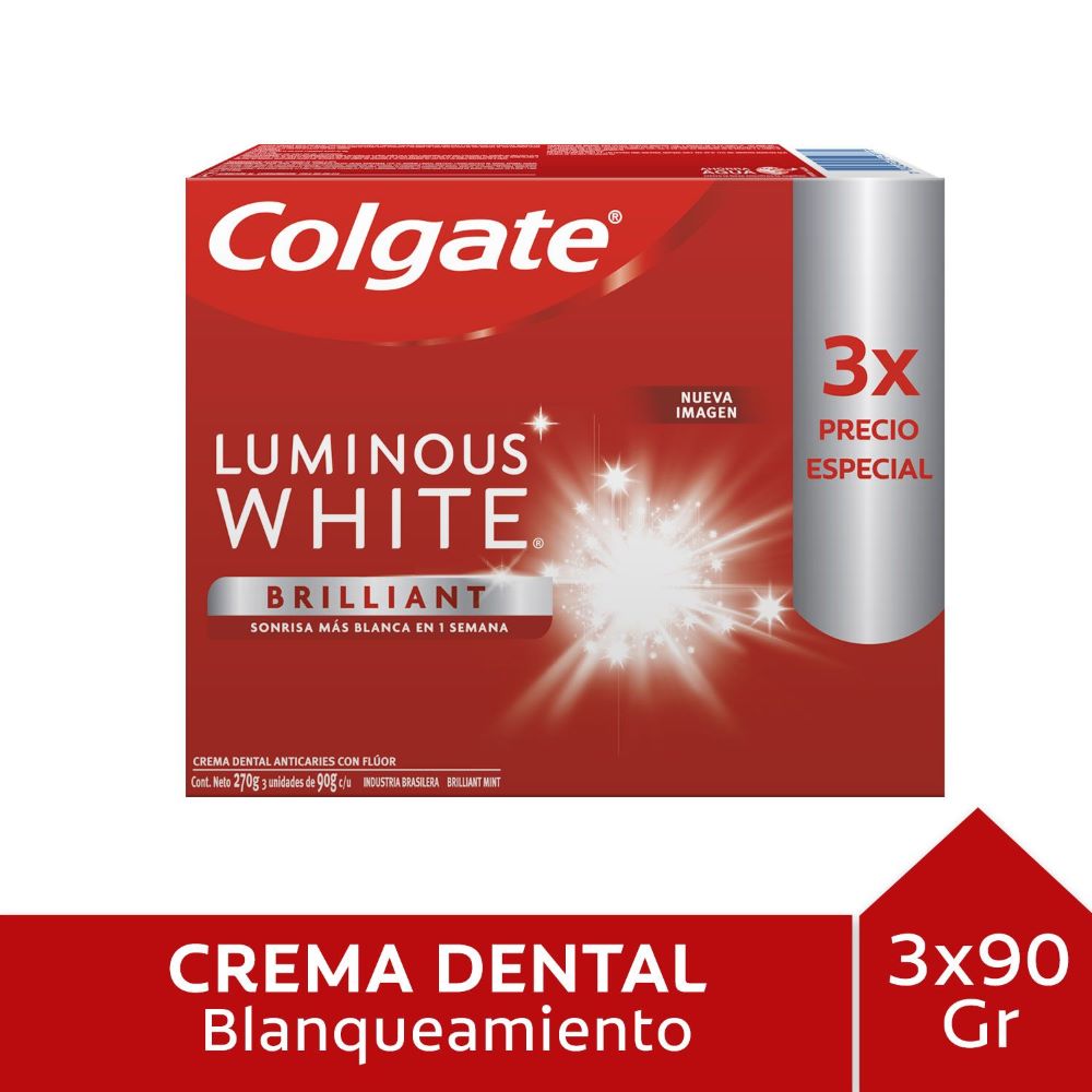 Pasta dental Colgate luminous white 3 un de 90 g