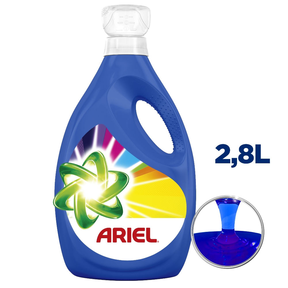 Detergente líquido Ariel concentrado revitacolor botella 2.8 L