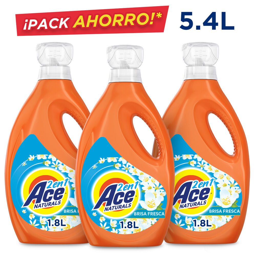 Pack Detergente líquido Ace 2 en 1 brisa fresca 3 un de 1.8 L