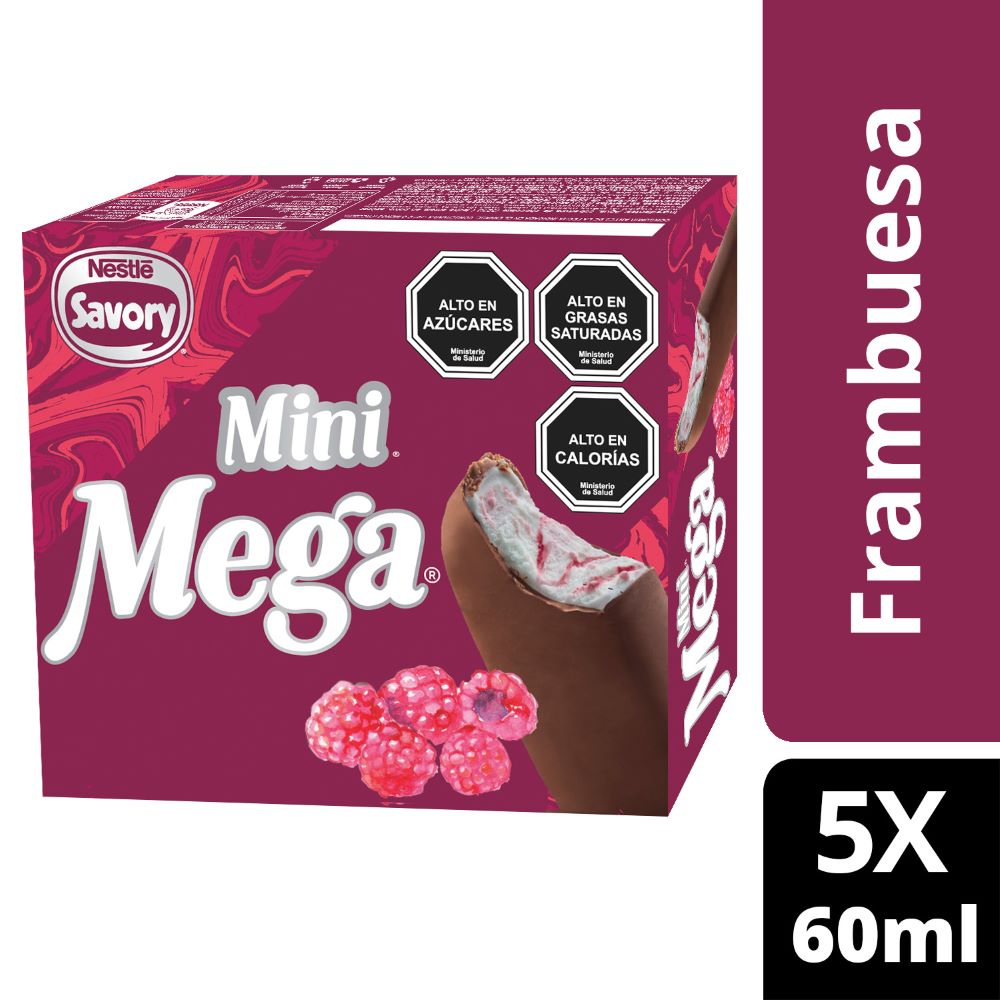 Pack Helado Mega mini paleta frambuesa 5 un de 60 ml